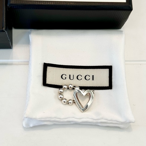 Gucci Open Heart Beaded Band Ring Size 6.5 - Picture 5 of 7